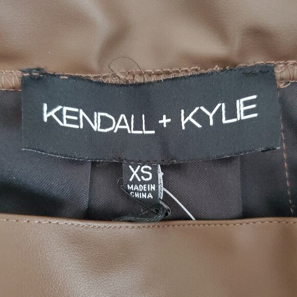 Kendall and Kylie Brown Faux-Leather Pleated Miniskirt Size XS - Picture 5 of 8